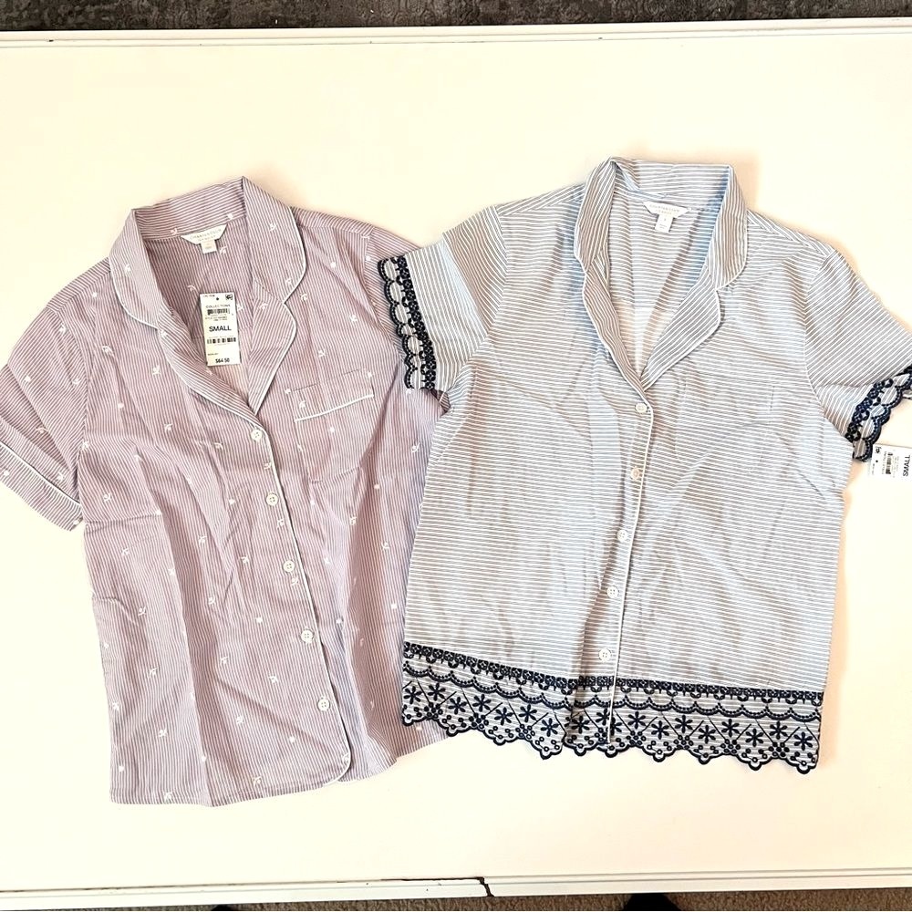 Two Charter Club Pajamas Shirts Sleep Tops Stripes Blue Purple